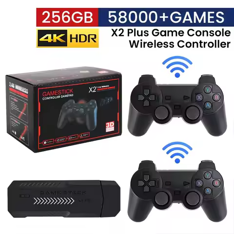 New X2 Plus Game Stick 4K HD Video Game Console 2.4G Double Wireless Controller Game Stick For N64/P