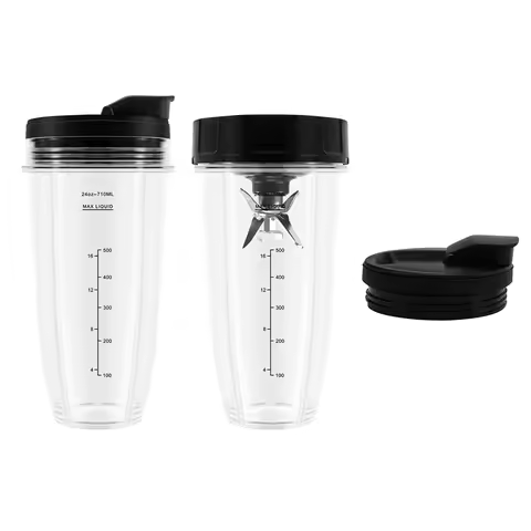 Blender Replacement Parts for Ninja, 2 24Oz Cups with To-Go Lids, 7 Fins Extractor Blade, for Nutri 