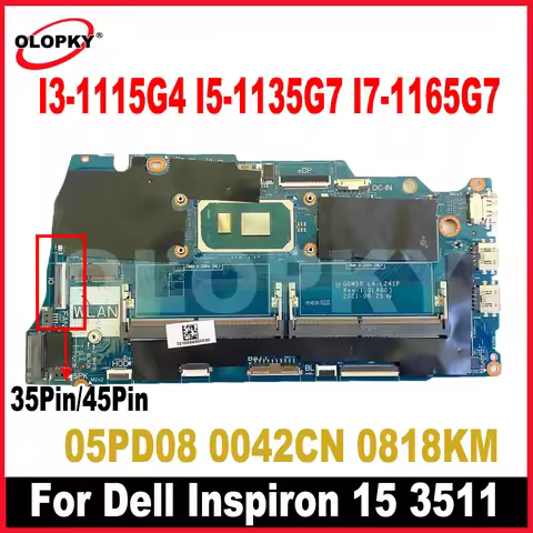 GDM50 LA-L241P with i3-1115G4 i5-1135G7 i7-1165G7 CPU for Dell Inspiron 15 3511 Laptop Motherboard C