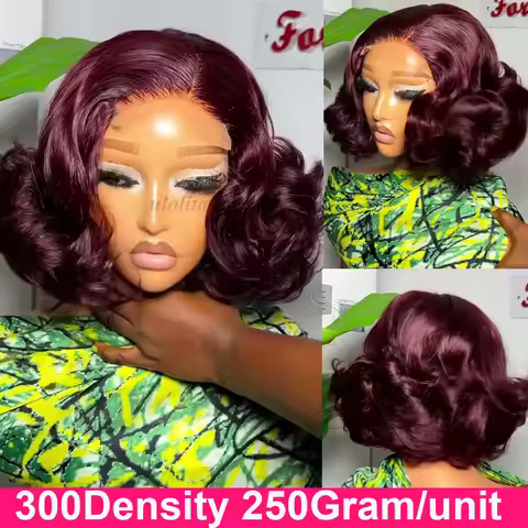 100% Raw Indian Virgin Hair Loose Bouncy Wave 4x4 HD Lace Closure Wigs 99J Burgundy Wear and Go Ombr