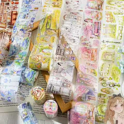 Mr Paper 3rolls/bag Good Time Series Matte PET Scenic Tape Masking Tape DIY Scrapbooking Photo Frame