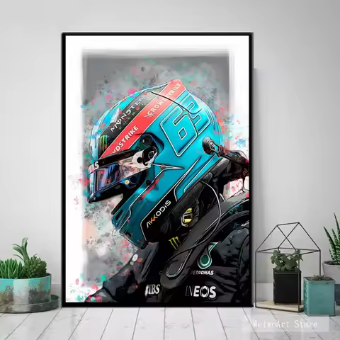 George Russell F1 2022 W13 Poster Formula 1 Racing Car Canvas Prints Painting Wall Art Picture for M