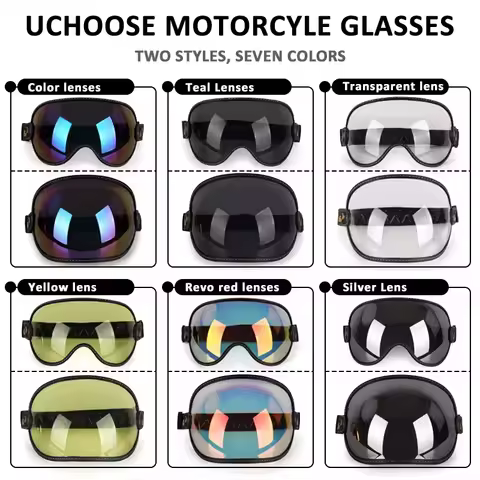 UchooseRetro Motorcycle Goggles Universal Bubble Visor UV Protection Vintage Motorbike Riding night 