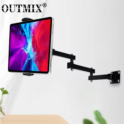 OUTMIX Wall Mount Tablet Stand Long Arm Stretchable Cell Phone Wall Holder Adjustable Metal Wall Sta