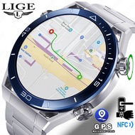 LIGE GPS สมาร์ทวอท์ชผู้ชาย454*454ความละเอียดสูงการโทรด้วยเสียง NFC IP68นาฬิกาเข็มทิศกันน้ำ ECG + PPG นาฬิกาอัจฉริยะสำหรับ
