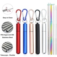 DELMER Reusable Collapsible Straw, Stainless Steel Foldable Drinking Straw Set, Durable Portable Retractable with Cleaning Brush Metal Straw Travel