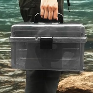 Vjia Clear 3-Layer Fishing Tackle Box Multi-Purpose Plastic Storage Organizer Fishing Gifts for Men/