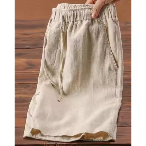 Cotton and linen pants men linen pants summer pure cotton five quarter pants men's casual mid pants