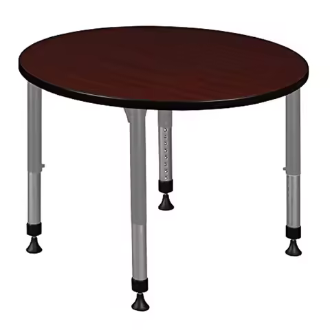 Adjustable Round Classroom Activity Table- Scratch Resistant Mahogany Top- Adjustable Height All Age