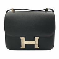 HERMES 愛馬仕 Constance 24 Epsom 肩背包 黑色 銀釦