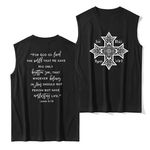 Christian Orthodox Coptic Cross John 3:16 Orthodoxy Vest 100% Cotton O-Neck Tanktops Summer Casual M