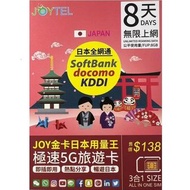 JOYTEL 日本8日 金卡用量王極速5G旅遊卡 無限上網卡