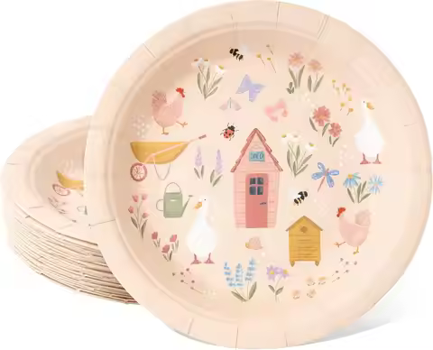 24Pcs Garden Spring Party Farm Shed Disposable Party Tableware Paper Plates for Garden Tea Party Bab