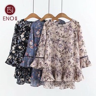 ENO Blause Women Muslimah Blaus Wanita Plus Saiz  Fashion Blouse Kembang Loose Ladies Baju  Floral  Casual Loose Flare