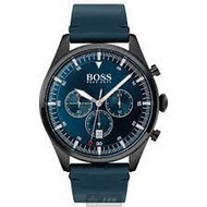 BOSS手錶 HB1513711 40mm黑圓形精鋼錶殼，寶藍色三眼， 精密刻度錶面，深藍色真皮皮革錶帶款 _廠商直送