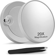 Macaki 20X Magnifying Mirror with 2 Suction Cups, 3.5 inches Magnified Makeup Mirror and Slant Tweez