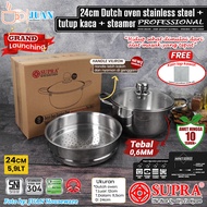SUPRA 24cm professional stainless steel sus 304 dutch oven pan + viliron glass lid / dutch oven impa