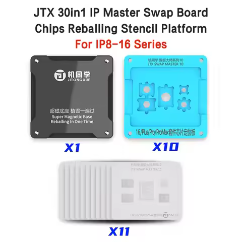 JTX 30 in 1 Master Swap Board Chips Stencil Set for iPhone 8-16 Series Motherboard Magnetic Reballin