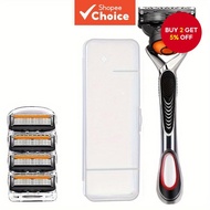 Men's Manual Shaver Safety Shaver 5-Layer Stainless Steel Hair Removal Blade, Replaceable Shaver Hea