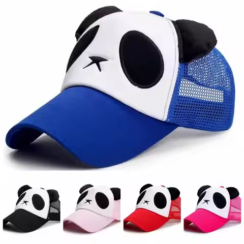 Fashion Breathable Panda Baseball Cap Mesh Cartoon Panda Mesh Baseball Cap Adjustable Snapback Hollo