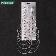 POKERFACE 12 Pairs/set Vintage Silver/Gold Big Round Caved Circle Hoop Tube Dangle Earrings Women St