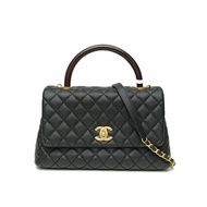 CHANEL CocoHandle中號黑色荔枝牛皮29開蜥蜴壓紋手柄肩背包