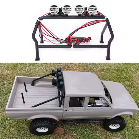 RC Car Roof Rack Roll Cage Bucket with 6 LED Lights Metal RC Car Roll Cage Bucket for RC4WD 1/10 TF2