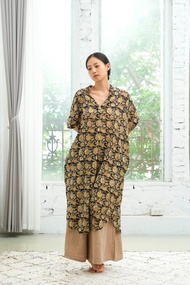 印度蓋染鑰匙領洋裝 / 巴里紗 芥黃花