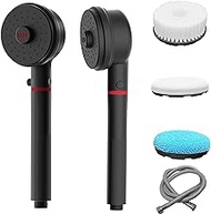 Hydrodynamic Handheld Shower Head,High Pressure Rain, 3 Extra Shower Heads with Different Functions，Adjustable Handle Length,Stainless Steel Hose, Wall Mount Combo (1, black)