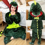 Adults Cartoon Green Dinosaur Onesies Women Flannel Long Sleeve Pajamas Kigurumi Unisex Animal Sleepwear Cosplay Costume