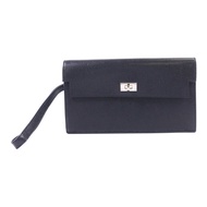 HERMES Chevre皮革Kelly Pocket Long Bifold Wallet銀扣長錢包Noir