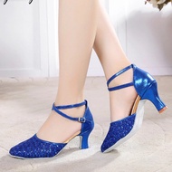 【CC】 glitter salsa dance shoes women latin ballroom blue silver zapatos baile latino mujer