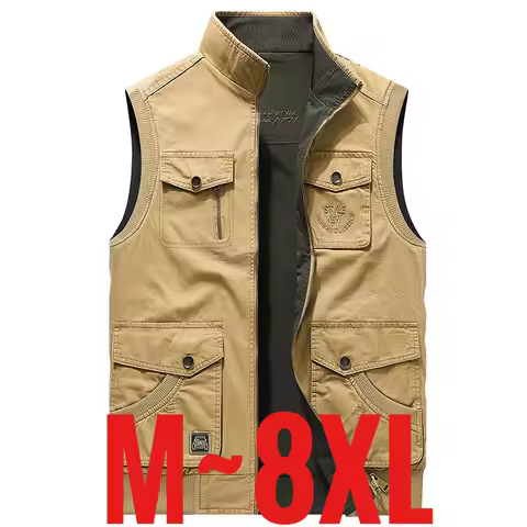 Big Size Men's Cotton Vest Double Sided Pocket Unloading Sleeveless Jacket Male Plus Large Outdoor F