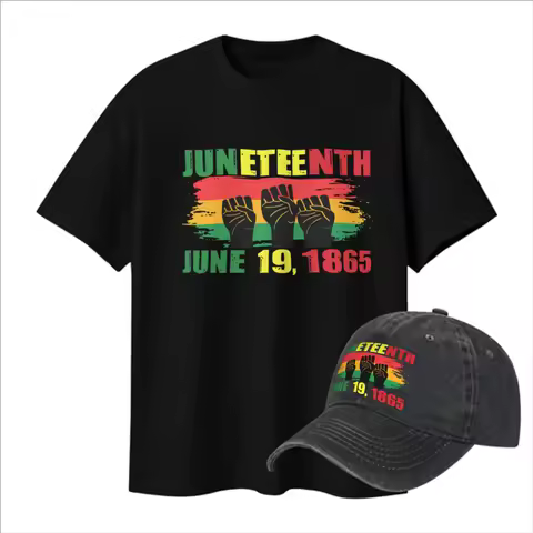 Juneteenth June 19 1865 Fist Graphic Tee Black Cotton Short Sleeve T Shirt Casual Daily Wear