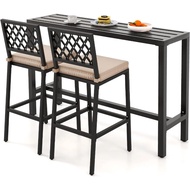 3 Keping Set Meja dan Kerusi Bar Luaran, Meja Bar Ketinggian 55 Pub & 2 Bangku Bar Berkusyen Dengan 