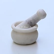 Stones And Homes Indian White Purple Mortar and Pestle Set Small Bowl Marble Spices Masher Stone Grinder for Home and Kitchen 3 Inch Polished Round Stone Molcajete Herbs Spices - (7.6x4.8x3.2 cm)