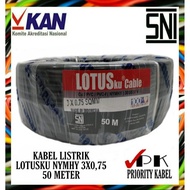 Kabel Listrik Serabut LOTUSku NYMHY 3x075 3x0.75 50meter 50m Murah