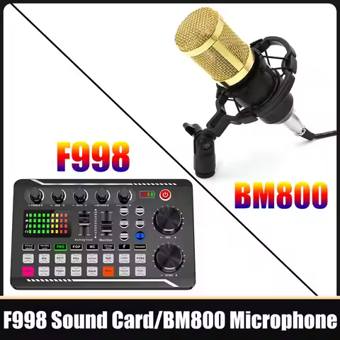 F998 Sound Card OR BM800 Microphone Live Streaming Equipment DJ Audio Mixer Console Live Sound Card 