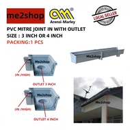 F300 GUTTER PIPE FITTINGS PVC MITRE JOINT IN WITH OUTLET (GREY) (SIZE:3 INCH OR 4 INCH)/PIPE SALUR A