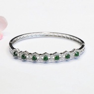 Natural A-grade Green Jade Row Full Zircon Hollow Copper Women Bangle with Certificate