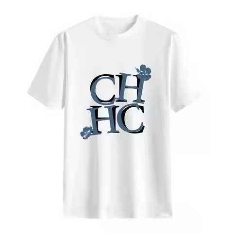 CH Womens Streetwear T Shirt CHHC Letter Flower Print Crew Neck Casual Solid Color Trendy Short Slee