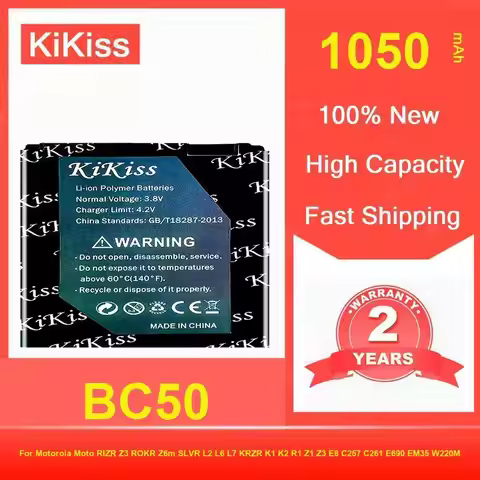 Kikiss Battery 1050Mah BC50 For Motorola Moto RIZR Z3 ROKR Z6m SLVR L2 L6 L7 KRZR K1 K2 R1 Z1 E8 C25
