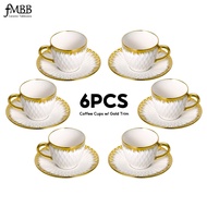 MBB 6-Piece （200ml） Coffee Cups Set w/ Gold Trim – Ceramic Cups & Saucers，Perfect to Coffee lovers