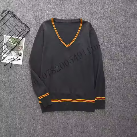 ♥2026 New Slytherin Ravenclaw Hufflepuff Long Sleeve Sweater V-Neck All-Match Unisex Daily Clothes C