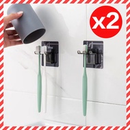 (2件) 2合1 JSJ 牙刷架/水杯架 (貼紙式)掛壁式牙刷架 瀝水牙刷杯架 強力無痕貼掛架 免釘免鑽 簡約無痕 水杯 壁掛式漱口杯 牙刷掛架 強力貼牙刷架洗漱牙膏牙刷收纳置物架 浴室牙具座