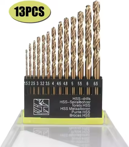 Perfactool 13pc HSS 1.5-6.5mm Round Shank Twist Drill Bit Set Titanium Coated Drilling Hole for Meta