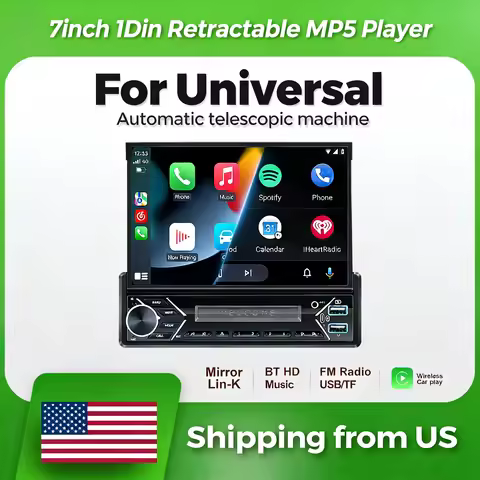 Navifly 1 Din MP5 Player Automatic 7'' Retractable Screen Multimedia Player Wireless CarPlay Radio U
