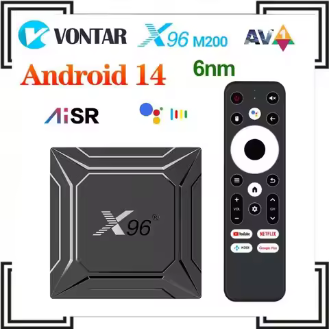 Android 14.0 Amlogic S905X5M (S905A) X96 M200 TV Box Quad Core Build in AI-SR AV1 4K ULTRA HD 1000 L