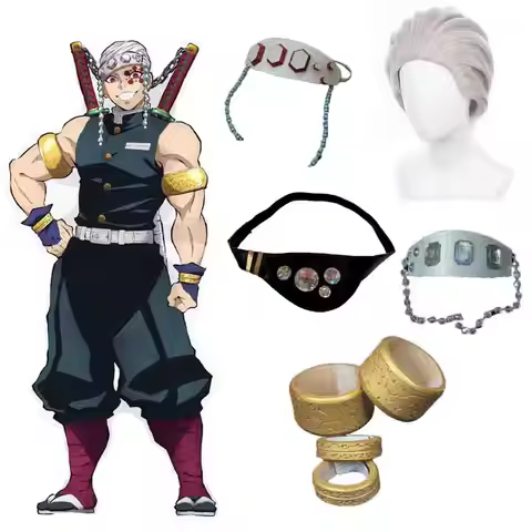 Anime Kimetsu No Yaiba Uzui Tengen Headband Cosplay Headwear Wig Eye Mask Accessories Halloween Cost