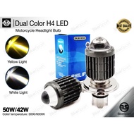 Philips Dual Color H4 LED Motorcycle Headlight Bulbs - Y15 LC135 V4V5V6 FZ150 VF3I CT110 WAVE110 DASH FI RFS150